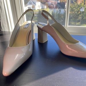 SOLD!  Patent leather block heel sling-back